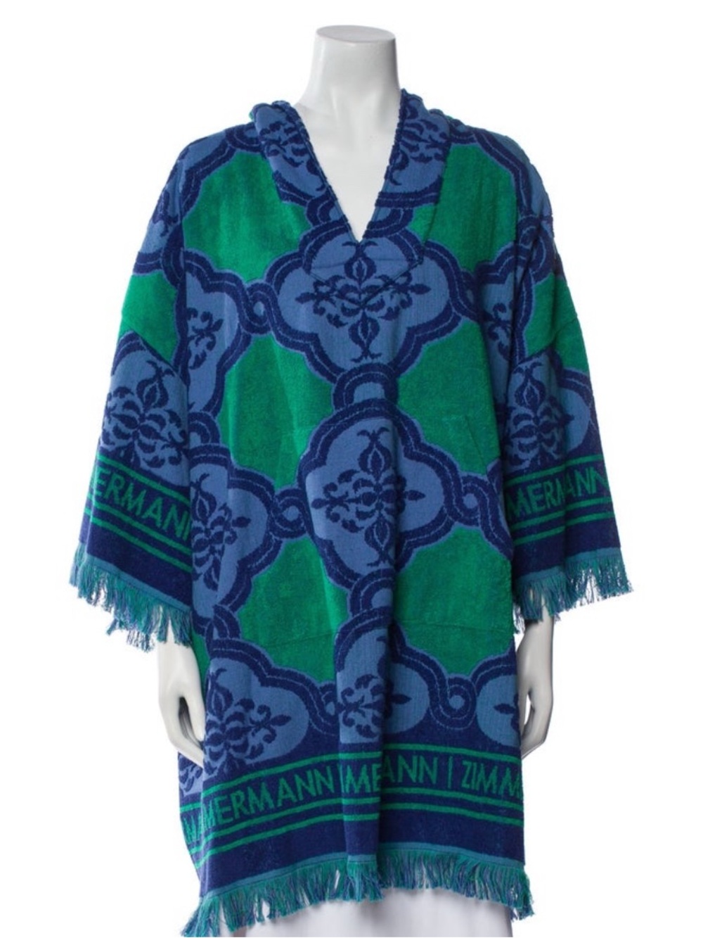 Zimmermann Blue and Green Hooded Fringe Coverup